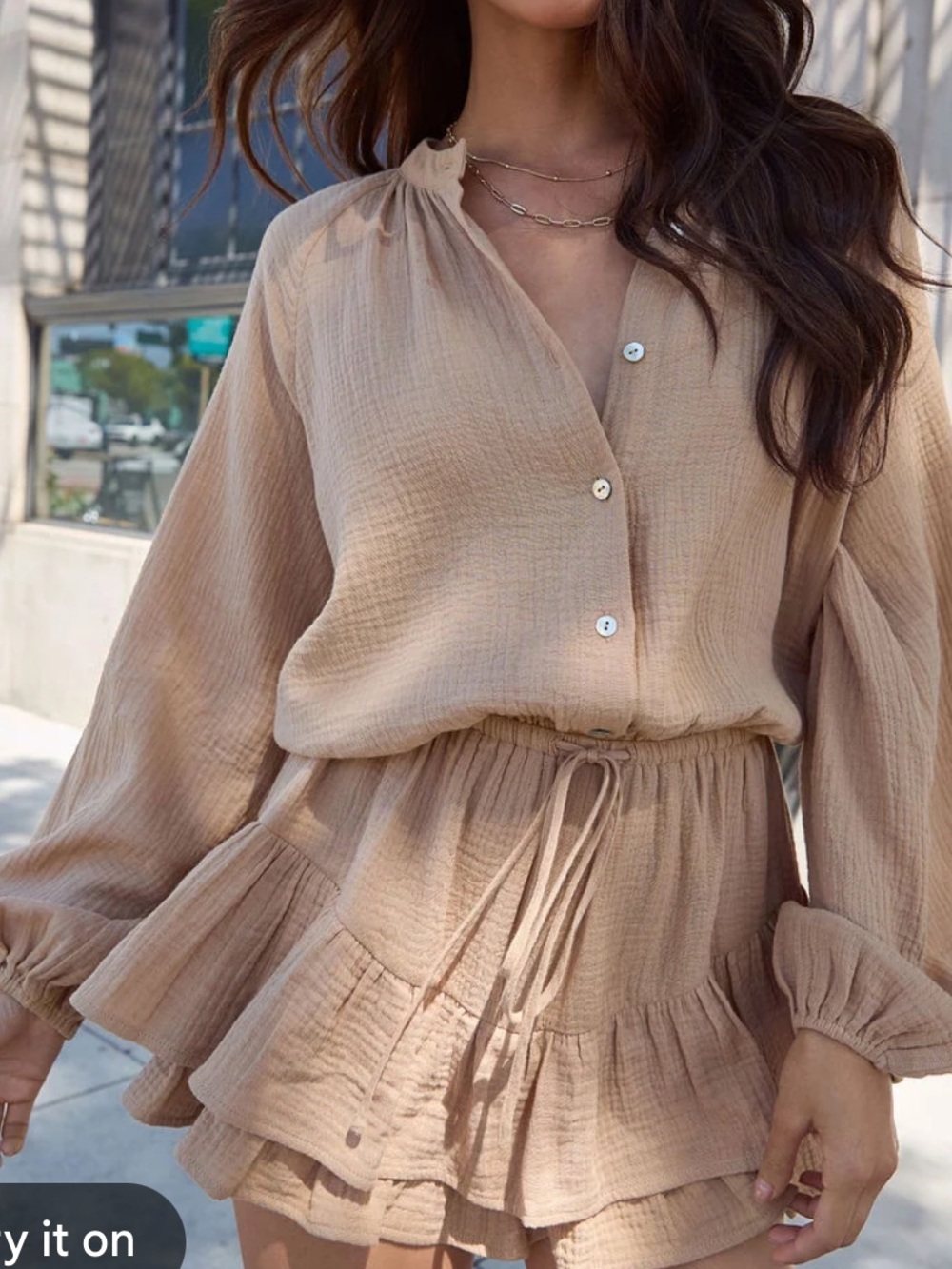 NWT Vici Tan Long-Sleeve Tie-Waist Tunic Romper